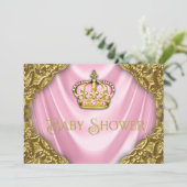 Royal Princess Baby Dusche Rosa Satin und Gold Einladung (Stehend Vorderseite)