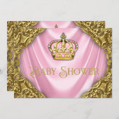 Royal Princess Baby Dusche Rosa Satin und Gold Einladung (Vorne/Hinten)