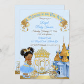 Royal Princess Castle Carriage Blue Gold Girl Einladung (Vorne/Hinten)