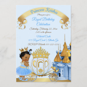 Royal Princess Castle Carriage Blue Gold Girl Einladung