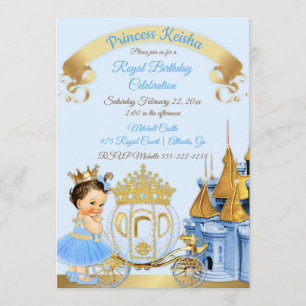 Royal Princess Castle Carriage Blue Gold Girl Einladung