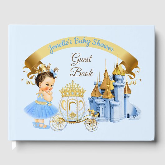 Royal Princess Castle Carriage Blue Gold Girl Gästebuch (Vorderseite)