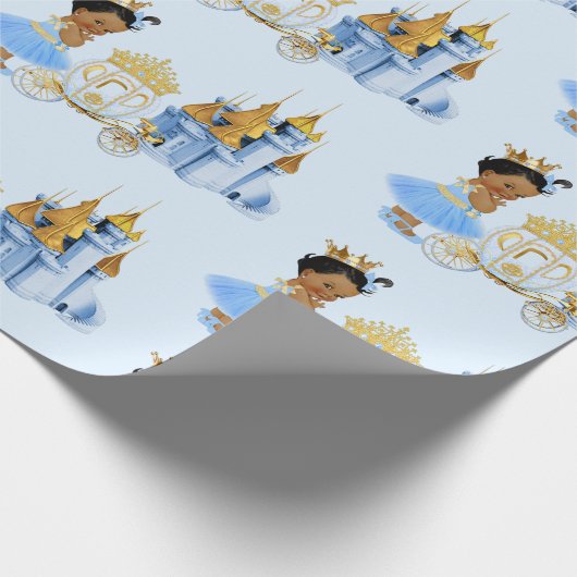 Royal Princess Castle Carriage Blue Gold Girl Geschenkpapier (Ecke)