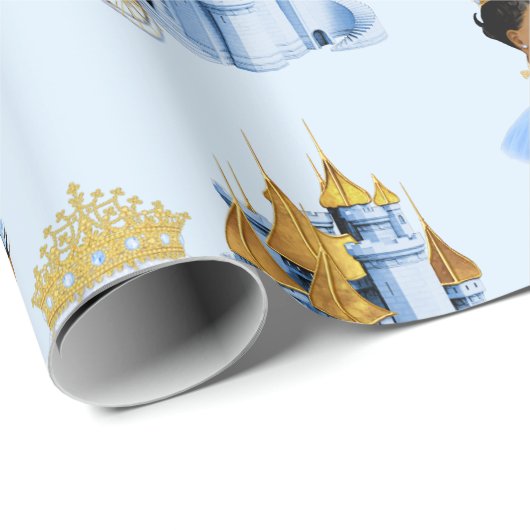 Royal Princess Castle Carriage Blue Gold Girl Geschenkpapier (Rolleneckpunkt)
