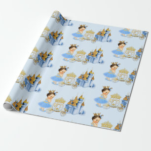 Royal Princess Castle Carriage Blue Gold Girl Geschenkpapier