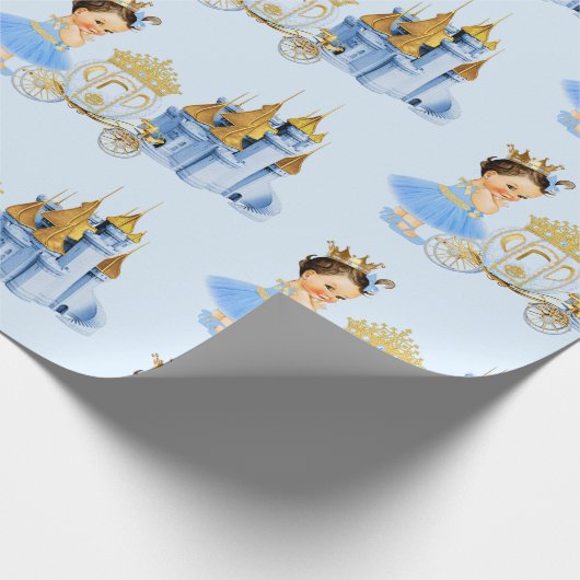 Royal Princess Castle Carriage Blue Gold Girl Geschenkpapier (Ecke)