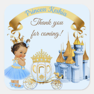 Royal Princess Castle Carriage Blue Gold Girl Quadratischer Aufkleber