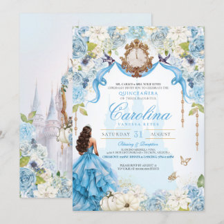Royal Princess Cinderella Quinceañera Light Blue Einladung