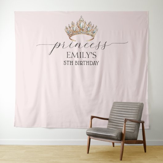 Royal Princess Crown Girl Birthday Party Wandteppich (Beispiel (Horizontal))