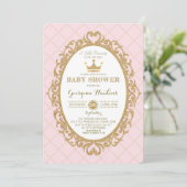 Royal Princess Crown Pink Gold Baby Dusche Einladu Einladung (Stehend Vorderseite)