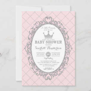 Royal Princess Crown Pink Silver Baby Dusche Einladung