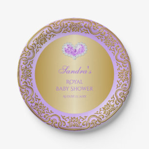 Royal Princess Lavender Gold Diamond Heart Gem Pappteller