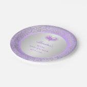 Royal Princess Lavender Silver Diamond Heart Gem Pappteller (Schrägansicht)