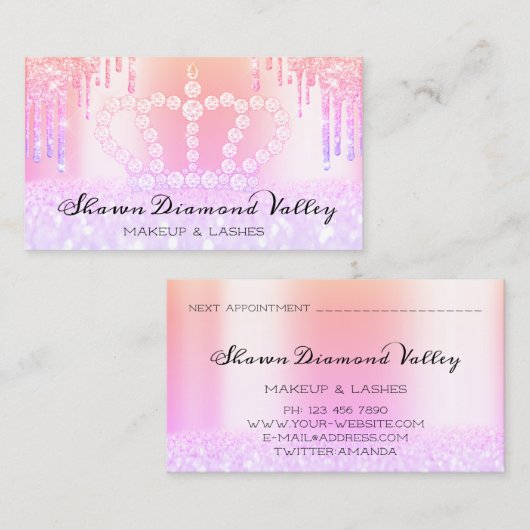 Royal Princess Makeup Artist Lashes Holograph Terminkarte (Vorne/Hinten)