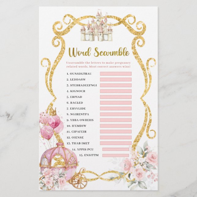 Royal Princess Pink Carriage Word Scramble Games (Vorderseite)