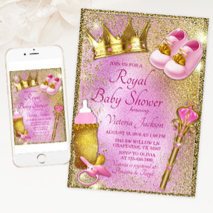 Royal Princess Pink Gold Baby Dusche Einladung