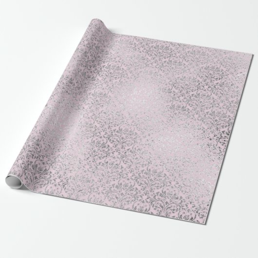 Royal Princess Pink Silver Damask Shiny Geschenkpapier (Ungerollt)