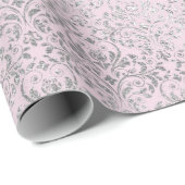 Royal Princess Pink Silver Damask Shiny Geschenkpapier (Rolleneckpunkt)