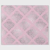 Royal Princess Pink Silver Damask Shiny Geschenkpapier (Flach)