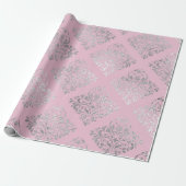 Royal Princess Pink Silver Damask Shiny Geschenkpapier (Ungerollt)