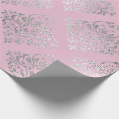 Royal Princess Pink Silver Damask Shiny Geschenkpapier (Ecke)