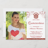 Royal Princess Red Glitzer Foto Quinceanera Einladung (Vorderseite)