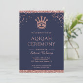Royal Princess Rose Gold Glitzer Aqeeqah | Aqiqah Einladung (Stehend Vorderseite)