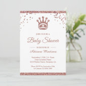 Royal Princess Rose Gold Glitzer Baby Dusche Einladung (Stehend Vorderseite)