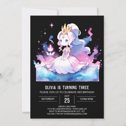 Royal Printable Princess Birthday Einladung (Vorderseite)