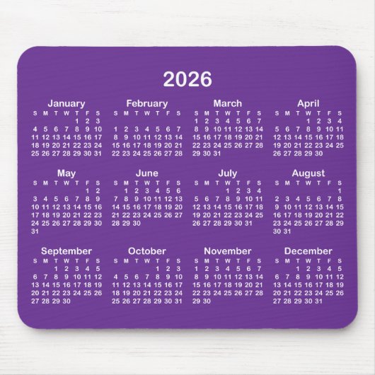 Royal Purple and White 2026 Calendar Mousepad (Vorne)