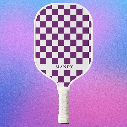Royal Purple Checkerboard Custom Name Pickleball Schläger