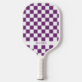 Royal Purple Checkerboard Custom Name Pickleball Schläger (Rückseite)