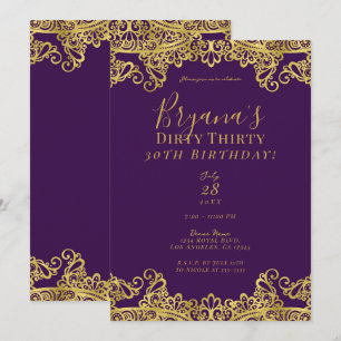 Royal Purple & Gold Lace Dirty 30 30. Geburtstag  Einladung