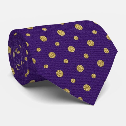 Royal Purple & Gold Polka Dot Krawatte (Gerollt)