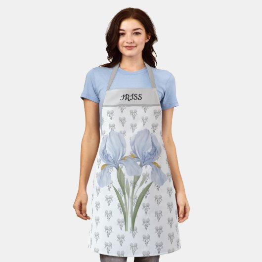 Royal Purple Iris Floral Print Apron Schürze (Getragen)