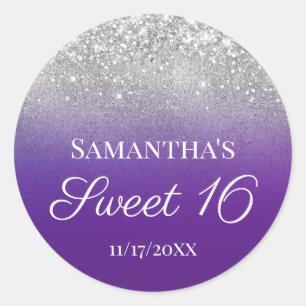 Royal Purple Silber Ombre Glitter Sweet 16 Runder Aufkleber