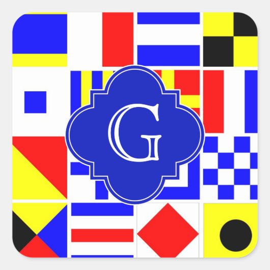 Royal Quatrefoil Monogramm Quadratischer Aufkleber (Vorderseite)