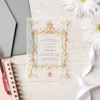 Royal Quinceañera Floral Gold Geburtstagsfeier Pergament Einladungen
