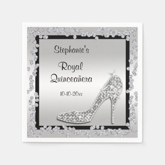 Royal Quinceañera Silver Jewel Stiletto Serviette (Vorderseite)