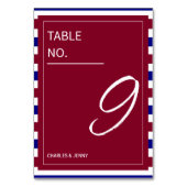 Royal Red and Blue Wedding Theme Tischnummer (Vorderseite)