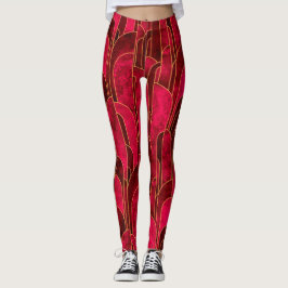 Royal Red and Gold Art Deco Muster Leggings