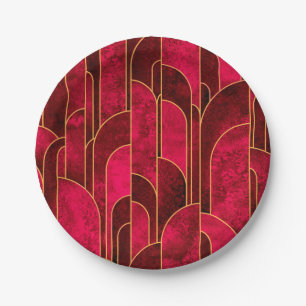 Royal Red and Gold Art Deco Muster Pappteller