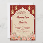 Royal Red and Gold Floral Islamic Wedding Einladung (Vorderseite)