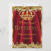 Royal Red Birthday Party Gold Crown Einladung (Vorderseite)
