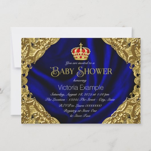 Royal Red Blue und Gold Crown Baby Dusche Einladung (Rückseite)