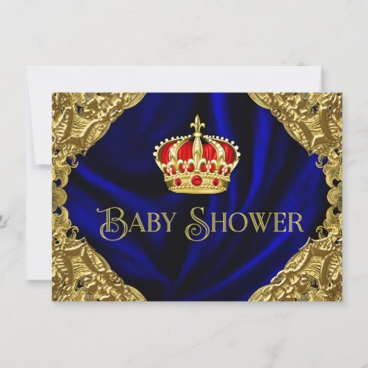 Royal Red Blue und Gold Crown Baby Dusche Einladung (Vorderseite)