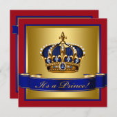 Royal Red Blue und Gold Crown Prince Baby Dusche Einladung (Vorne/Hinten)