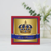 Royal Red Blue und Gold Crown Prince Baby Dusche Einladung (Stehend Vorderseite)