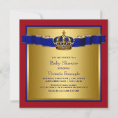 Royal Red Blue und Gold Crown Prince Baby Dusche Einladung (Rückseite)