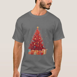 Royal Red Festive Glow: Premium Christmas Tree T-Shirt